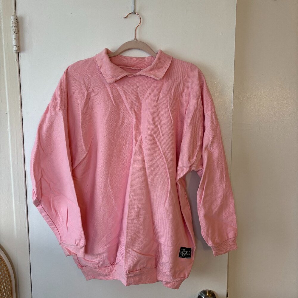 Vintage Pink Collared Crewneck Sweatshirt